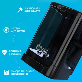 OVAL Dispensador de Jabón Líquido Rellenable | Plástico ABS Uso Rudo Capacidad 1 LT | Sistema Anti Goteo Confiable y Durable | Negro| Despachador Gel Antibacterial de Pared