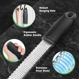 NEUTYPECHIC Cheese Grater, Stainless Steel, Nutmeg Grater, Rubber Plastic Handle, Parmesan Grater, Dishwasher Safe, Garlic Grater with Protective Cover and Finger Protection, Zester Grater, Suitable