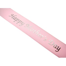 LARRYROO 5 Metres x 25mm - Happy Mother's Day Satin Ribbon - Pink with Silver Text - for Gift Wrapping, Decoration, Party etc