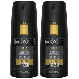 Axe Gold Oud Wood and Dark Vanilla Deodorant Body Spray 4.0 oz (Pack of 2)