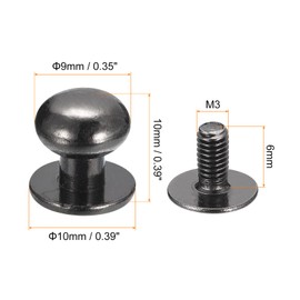 sourcing map 9 mm Ball Head Bolt Rivets Screws Back 15 Pack Round Head Button Nipple Rivets for Crafts Leather Craft Handbag Belt Metallic Black