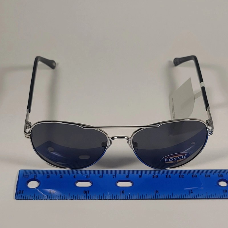 Fossil FM146 Men's Pilot Style Sunglasses Silver Black Frame Solid