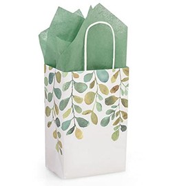 NW Watercolor Greenery Paper Shopping Bags - Rose Size - 5 1/4 x 3 1/2 x 8 1/4in. - 50 Pack
