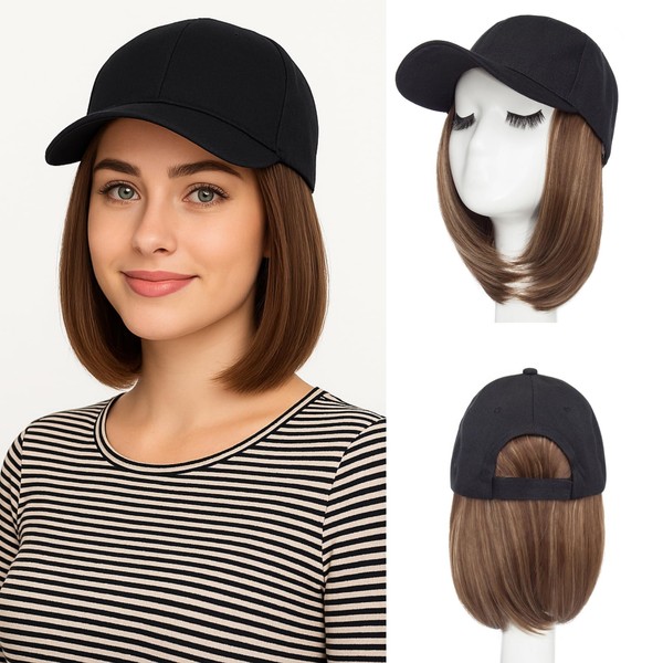 MY-LADY Hat Wig Hat with Hair Attached for Women Baseball