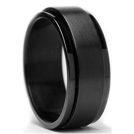 Metal Masters Co. Men's 8MM Black Stainless Steel Spinner Ring Band Anxiety