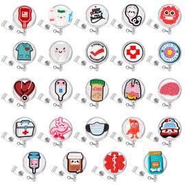 24 Pcs Funny Badge Reel Nurse Cute Retractable Name ID Clip Badge Holder for Doctor Student Medical Assistant Coworker Work Accessories Bulk Gifts