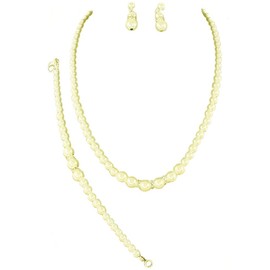 Fashion Jewelry ~ Imitation Faux Pearls Rhinestones Necklace Bracelet and Earrings Jewelry Set for Women (Cream)