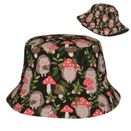 Vunko Cartoon Hedgehog Mushroom Bucket Hats for Women Summer Sun Beach Travel Outdoor Fishing Cap Unisex Men Bucket Hat
