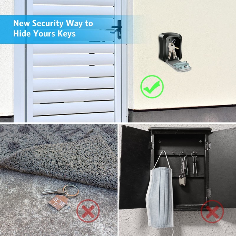 AMIR Lock Box Wall Mounted, 4-Digit Combination Lockbox for Outside,