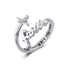 HUKKUN Cross Ring Sterling Silver Faith Cross Ring for Women Adjustable Cross Wrap Ring Gift for Women Daughter Girlfriend