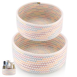 Woven Cotton Rope Storage Baskets, 2 Pcs Woven Laundry Baskets, Toy Storage Organizer Baskets Bins, for Kids Blankets Toys Books Living Room Baby Nursery Woven Baskets - Large/Small Sizes