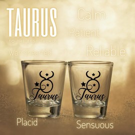 Onebttl Zodiac Sign Shot Glass Set of 2, Unique Birthday Gifts for Women, Men, Friend, Coworker, Wife, Husband- (1.5oz/45ml)- Taurus