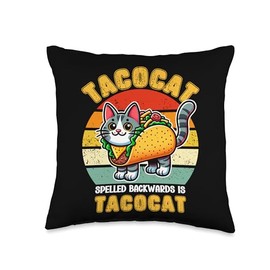 Retro Tacocat Spelled Backwards Is Taco Cat Men Women Kids Throw Pillow