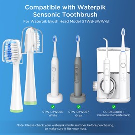 Oralphi 4 Pack Toothbrush Replacement Heads for Waterpik Sensonic Complete Care CC-04CD010-1, and for Waterpik Sensonic Electric Toothbrush STW-03W020/STW-03W027, with Cover for White STWB-3WW-B