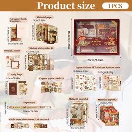 Scrapbook Kit – 348PCS Vintage Aesthetic Journaling Supplies with A6 Grid Notebook, Stickers, Washi Tapes, Cards & Paper Frames, Ideal for Bullet Journals, DIY Crafts & Gifts for Teens and A