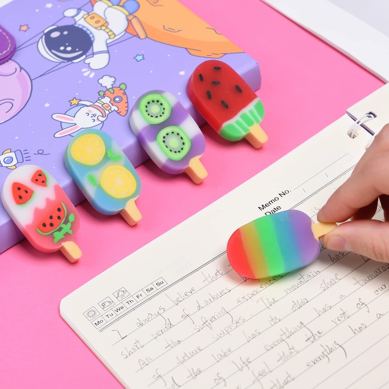 DOMG 16 Pcs Cute Fruit Shaped Ice Cream Erasers for