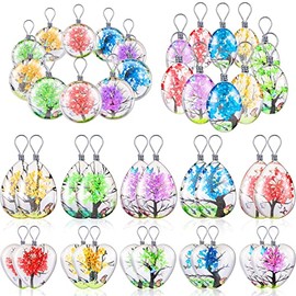 Dried Flower Pendant Dried Flower Tree Charms Resin Dried Pressed Flower Pendant Lacework Transparent Glass Ball Beads Round Floating Pendant Mixed Colors for Making Jewelry DIY Craft (20)