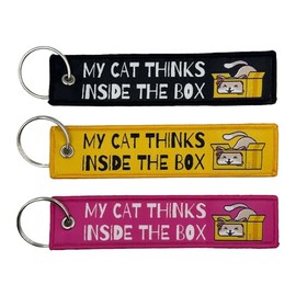 Boostnatics My Cat Thinks Inside The Box - Cat Keychain/Jet Tag - Gift For Pet Lovers (Black)