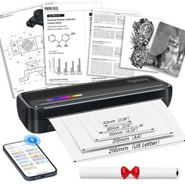 Portable Thermal Wireless Printers for Home Use, Inkless-Bluetooth-Printer Support for 8.5"x11" US Letter & A4 Size Thermal Paper Compatible with iOS, Android & Laptop for Tattoo,Travel,Office,Black