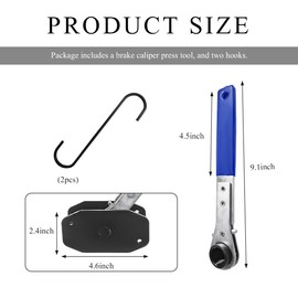 ZNDAW Brake Caliper Press Tool, 360° Adjustable Ratchet Caliper Piston Compressor Tool with 2 Hooks, Ratcheting Compression Expander Wrench for Car Brake Repair & Replace (Blue)