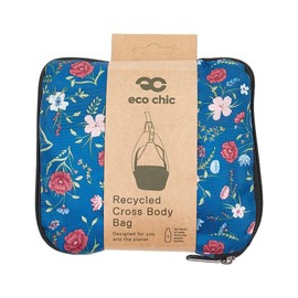 ECO CHIC Lightweight Foldable Crossbody Bag Recycled Plastic Shoulder Backpack Folds Into Pouch for Storage (Floral Navy)
