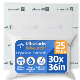 Medline Ultrasorbs Bed Pads Disposable Adult, Advanced+ Premium Ultra Thick, 30x36, 25 Count, Chucks Pads Disposable Adult, Heavy Duty Chux Pads, for Incontinence, Full Body Coverage