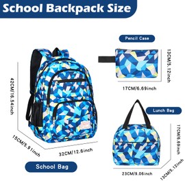 Pystuvo School Bags Set for Girls,Kids Backpack Girls Backpack for School,3 Pcs Children's Backpacks Set with School Bag,Lunch Box and Pencil Case,School Backpack for Children Teenagers Students,Blue