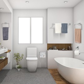 TURS 5-Pieces Bathroom Hardware Set Brushed Stainless Steel Towel Bar Set with 2 Towel Ring Toilet Paper Holder and Towel Hook Wall Mounted Towel Holder Set Bath Accessories Sets