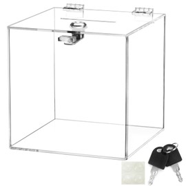 QWORK Acrylic Donation & Suggestion Box 6x6x6 Inches – Clear Lockable Design for Office, Event & Counter Use