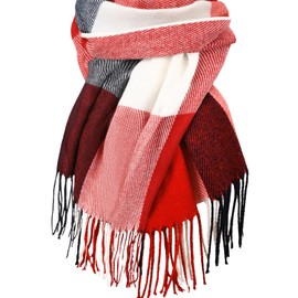 Clothirily Womens Winter Scarf - Fashion Plaid Scarf for Women Lightweight, Cashmere Feel Warm Soft Women Scarves, Long Blanket Scarf Shawl gifts for women, Red Blue Lattice