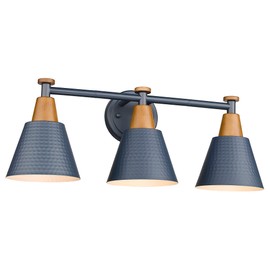 FEMILA Bathroom Vanity Light, 3-Light Modern Bathroom Light Fixture with Hammered Metal Shade Finish, Dark Blue Wall Sconce Lamp Lighting for Bedroom, 4FG59B-3W Blue