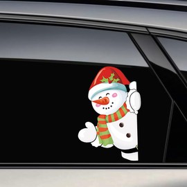Iprokiu Funny Christmas Peeking Sticker Santa Claus Window Sticker Snowman Decal for Car Window Bumper Waterproof Vinyl Car Sticker Christmas Car Decoration (Cute Snowman Right)