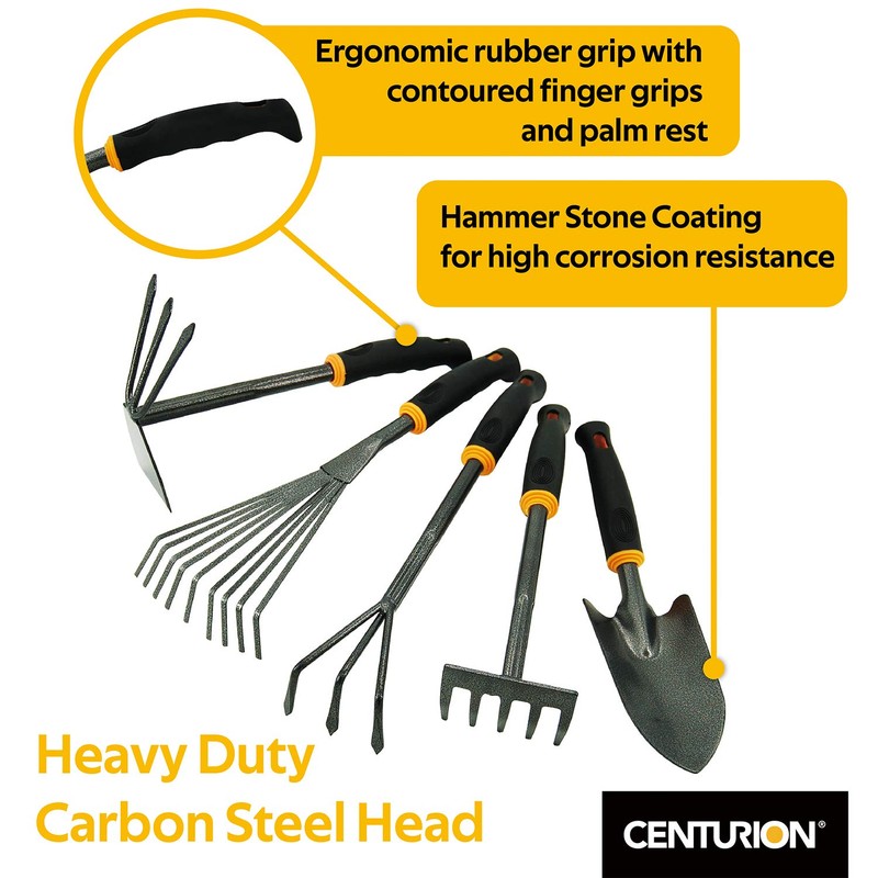 Centurion 485 5-pc Garden Hand Tool Set, Trowel, Cultivator, 5-Tine