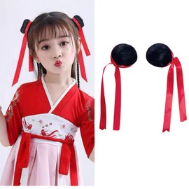 2pc Red Ribbon Hair Clips,Long Ribbon Wig Hairpins for Women Girls Kids Anime Cosplay Costume Ball Headwear Halloeeen Decoration Accessories (D)
