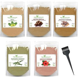 Herbal Hair Mask Powder Combo, Indian Ayurvedic Herbal Powder for Hair Growth (8.8oz, 250g), Organic Bhringraj, Hibiscus, Shikakai, Reetha, Amla Shampoo (1.76oz each)