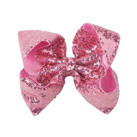 AMYDECOR 8 Inch Pink Sparkly Glitter Sequin Hair Bows for Girls