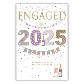 ICG 2025 Engagement Card - Engaged in 2025 - Engagement Congratulations Champagne and Confetti Design and Special Finishes - Eco-Friendly Card for Couples, Both of You