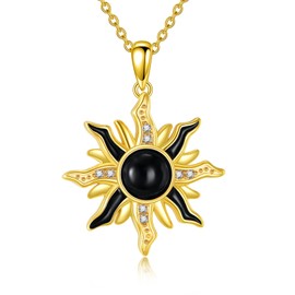 POPLYKE Gold Plated Black Onyx Stone Sun Necklace for Women 925 Sterling Silver Trendy Pendant Jewelry Birthday Gifts