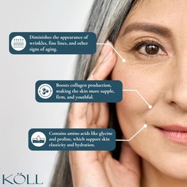 KÖLL Péptidos de colágeno marino en polvo, sin sabor y sin azúcar | Suplementos de colágeno hidrolizado de 10 000 mg | Colágeno tipo 1 de origen silvestre, sin OGM y sin conservantes para la salud d