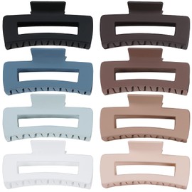 4.1 Inch Large Hair Claw Clips 8 Pcs Rectangle Big Hair Clips for Thick Hair Nonslip Acrylic Banana Jaw Clips Hair Accessories for Women and Girls (Blue Brown)