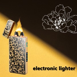 Electric Lighters USB Rechargeable Windproof Flameless Lighter Arc Plasma Lighter with LED Battery Indicator (Flower)