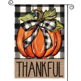 AVOIN colorlife Fall Thanksgiving Garden Flag Double Sided, Pumpkin Thankful Holiday Buffalo Plaid Yard Outdoor Decoration 12x18 Inch