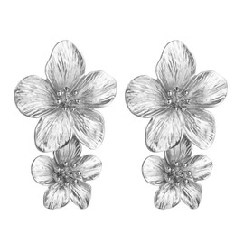 Huacan Women's S925 Stud Earrings Large Leaf Flower Pattern Hypoallergenic Earring Fashion Jewellery for Women and Girls Gold Silver, Zinc