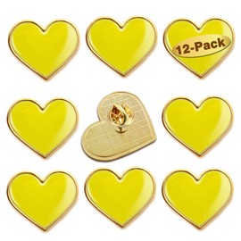 12/Pcs Yellow Heart Lapel Pins Bulk - Metal love Heart Brooch Badge For Men and Women
