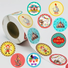 500 Pieces Circus Labels Roll Stickers - Carnival Baby Shower/Birthday Party Supplies Decorations Favors Jar Containers Letter DIY Sticker Labels Decals