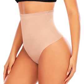 Tummy Control Thong Shapewear For Women High Waist Shaping Thong Panties Body Shaper Girdle Underwear (#2 Nude-Basic,Small)