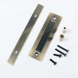 KINMADE 12 inch Antique Bronze Brass Pull and Flush Handle Set for Sliding Barn Door Hardware, Heavy Duty,Double Sided Door Pull