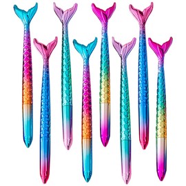 Kaizuca 8-Piece Mermaid Ballpoint Pen Set, Creative Fishtail Gel Pens, Fishtail Pen, Has Gradient Colours, for Girls Party Favours, Party Bags (Black Ink)