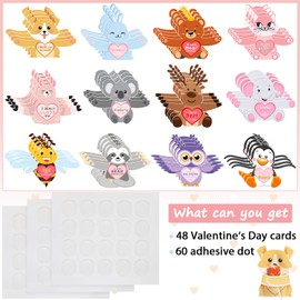 Zonon 48 Pieces Valentine‘s Day Cards with Animal Designs Kids Gifts Valentine Greeting Cards Lollipop Holder Koala Dog Candy Valentine School Class Exchange Party Favors