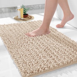 Yimobra Original Luxury Chenille Bath Rug Mat, 32 x 20 Inches, Soft Shaggy Bathroom Rugs, Large Size, Super Absorbent and Thick, Non-Slip, Machine Washable, Bath Mats for Bathroom, Beige